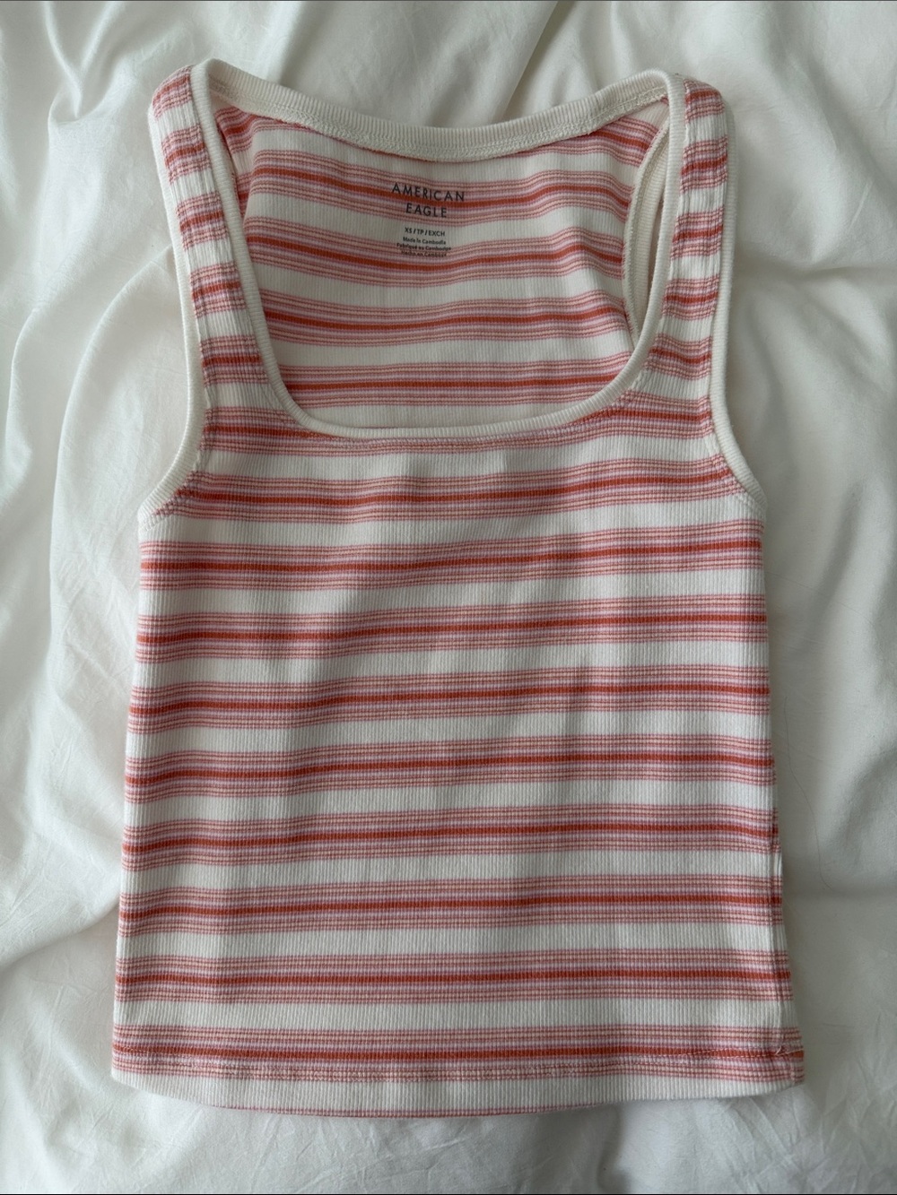 American Eagle Outfitters White & Pink Striped Ribbed Tank
